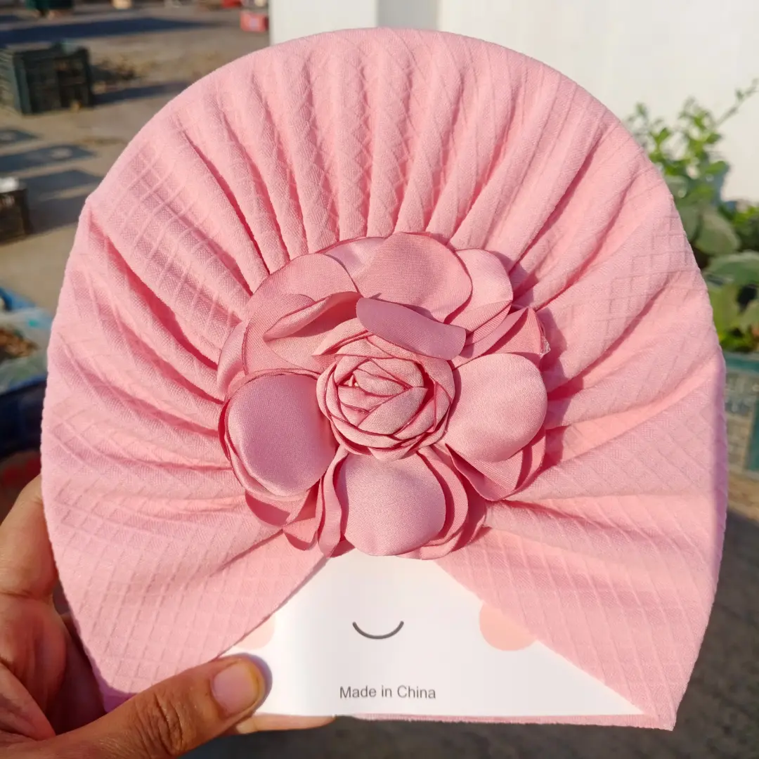 Big Flower Baby Turban Hat Pink Color