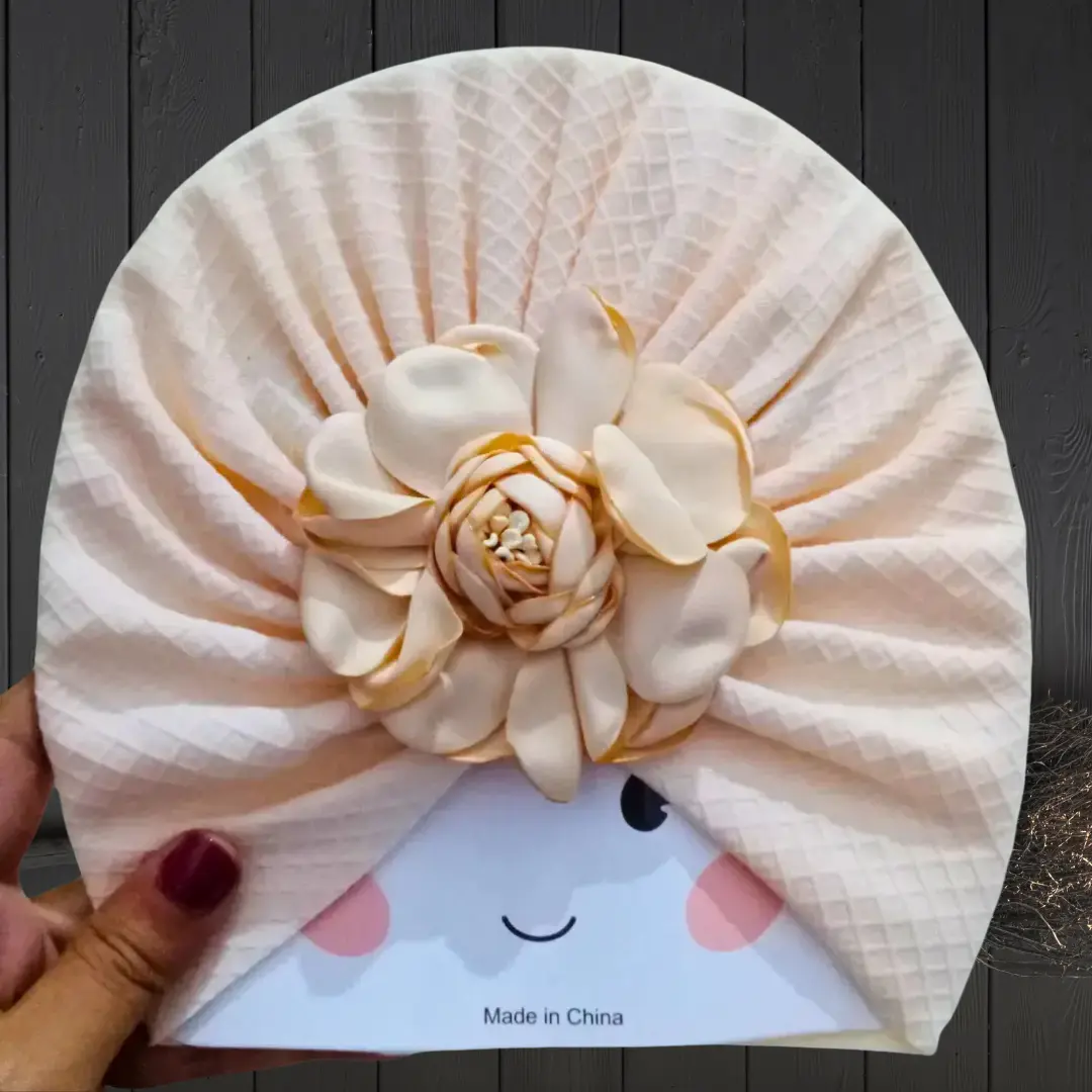 Big Flower Baby Turban Hat Peach Color